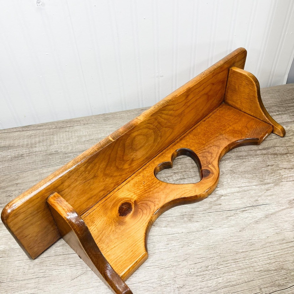 Mid-Century Modern Heart Cutout Shelf - Vintage Wooden Curio